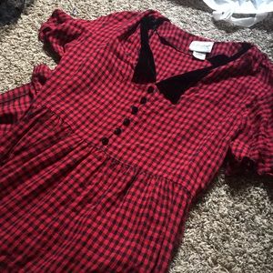 80s 90s plaid collared babydoll maxi dress